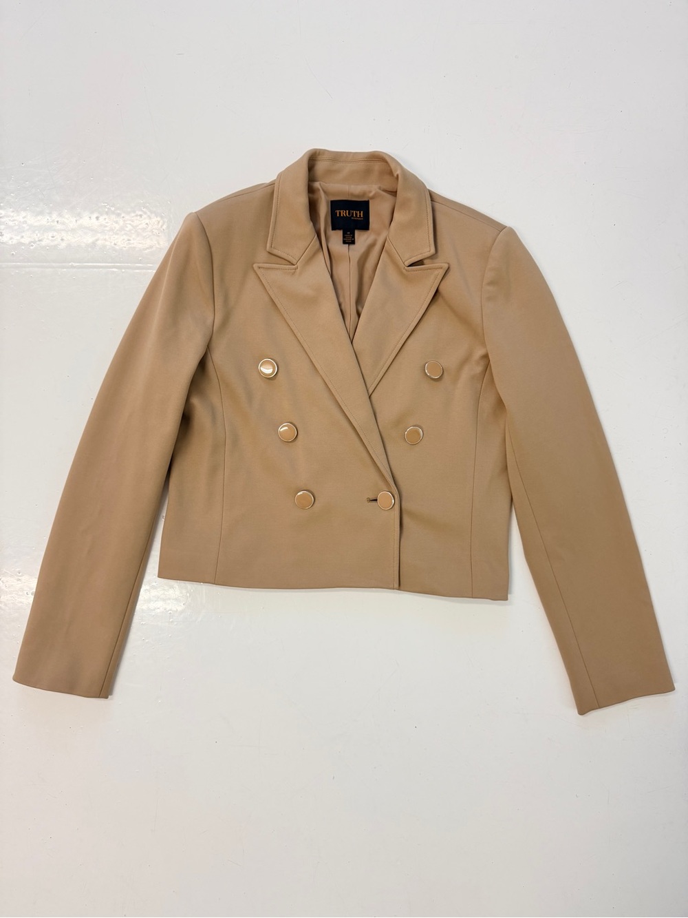 TRUTH by Republic Tailored Double-Breasted Camel Blazer
